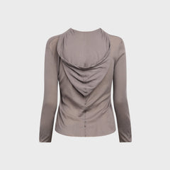 Rick Owens Cropped Hooded Rib Long Sleeve Tee - Steel