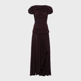 Siedres Adeline Gathered Open Back Mesh Maxi Dress - Brown