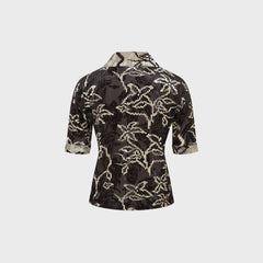Siedres Lena Contrast Printed Velvet Short Sleeve Polo - Brown