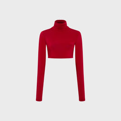 Siedres Georgie Long Sleeve Cropped Turtleneck Top - Red