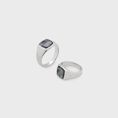 Tom Wood Kay Ring Larvikite 58" - Silver