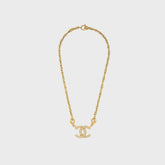 WGACA Chanel Crystal CC Logo Pendant Necklace - Gold