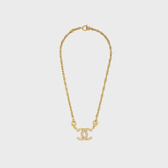 WGACA Chanel Crystal CC Logo Pendant Necklace - Gold