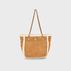 WGACA Chanel Shearling Coco Neige Shopping Tote Small - Brown