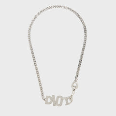 WGACA Dior Crystal Logo Necklace - Silver