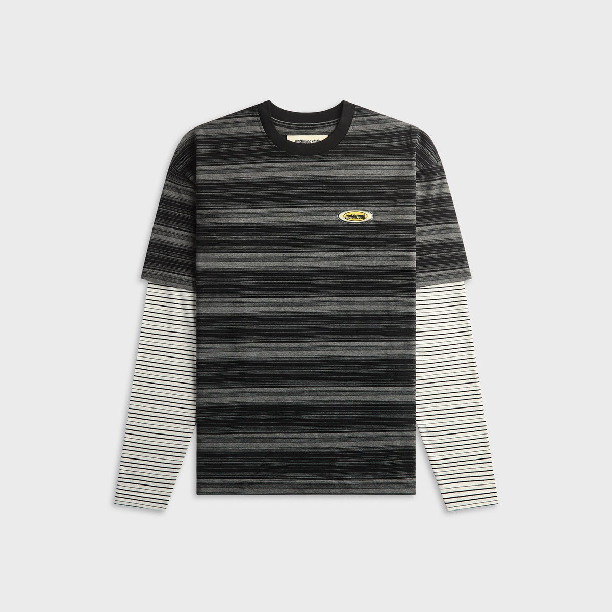 Metalwood Double Layer Striped Tee - Black