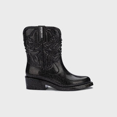 Melissa Mini Texas Boot - Black Silver Glitter