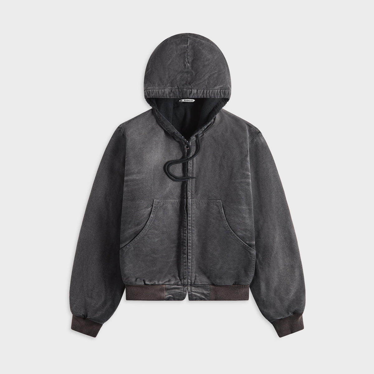 Auralee Product Dyed Organic Cotton Duck Short Zip Parka - Faded Black