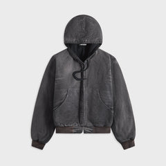 Auralee Product Dyed Organic Cotton Duck Short Zip Parka - Faded Black