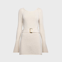 Asta Resort Maya Long Sleeve Mini Belted Dress - Salt Sequin