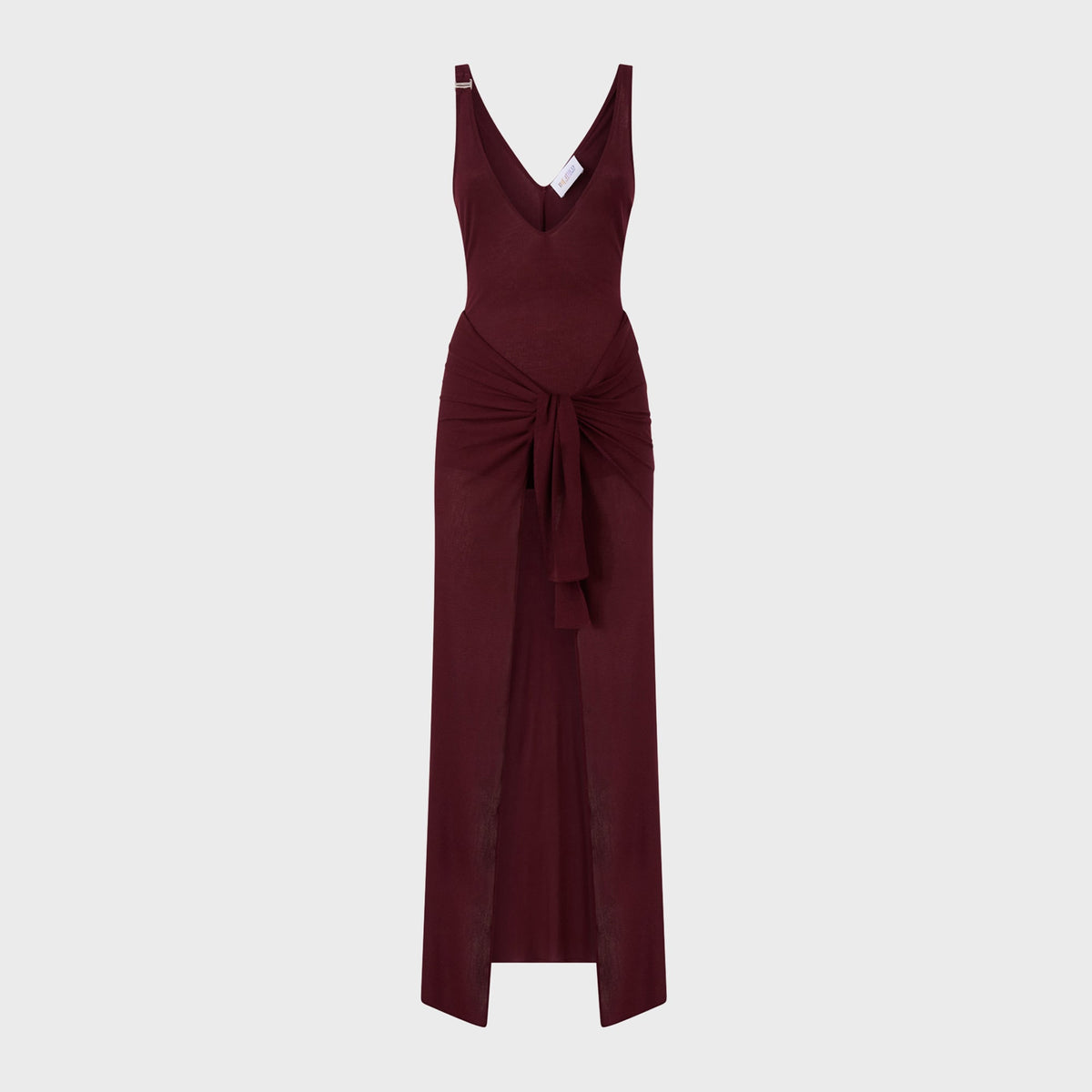 The Attico Knotted Ribbed Lyocell Midi Dress - Dark Grape