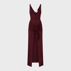 The Attico Knotted Ribbed Lyocell Midi Dress - Dark Grape