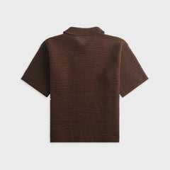 Auralee Tussah Silk Cotton Mesh Knit Skipper Polo - Brown