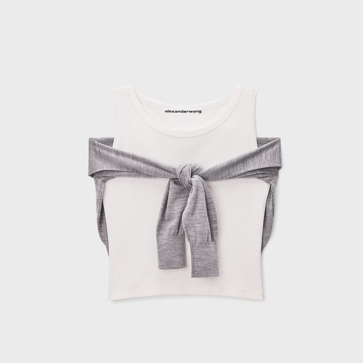 Alexander Wang Layered Tank With Tie-Front Sweater Detail - Heather Grey / White