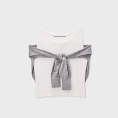 Alexander Wang Layered Tank With Tie-Front Sweater Detail - Heather Grey / White
