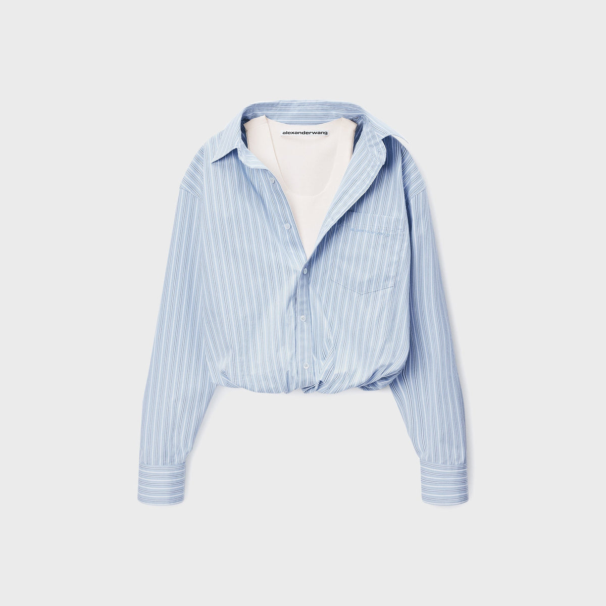 Alexander Wang Gathered Striped Shirt With Layered Tank - Light Blue Stripe