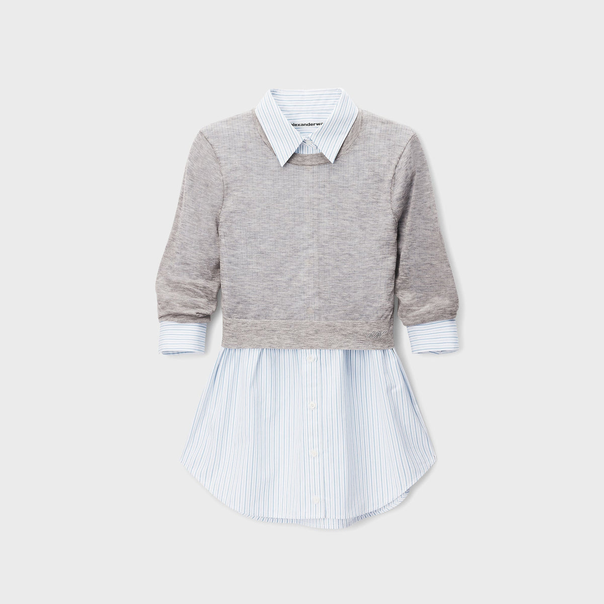 Alexander Wang Button Up with Sheer Crewneck Sweater - Heather Grey