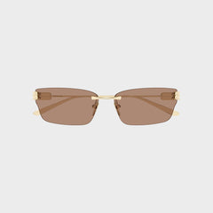Balenciaga BB0487S Metal Rectangle Sunglasses - Gold / Brown