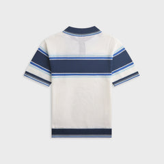 Casablanca Striped Mesh Short Sleeve Polo Shirt - White / Blue