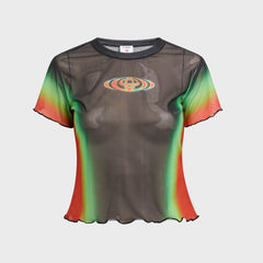 Casablanca Scallop Short Sleeve Printed Mesh Tee - Multi