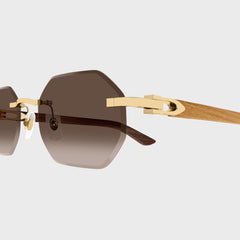 Cartier CT0439S Man Wood Sunglasses - Gold / Yellow / Brown