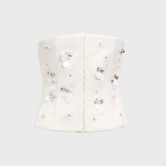 GUIZIO Embellished Satin Corset - White