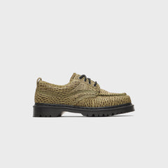Dr. Martens Lowell Hair On Leather Moc Toe - Olive Green / Pebble Emboss