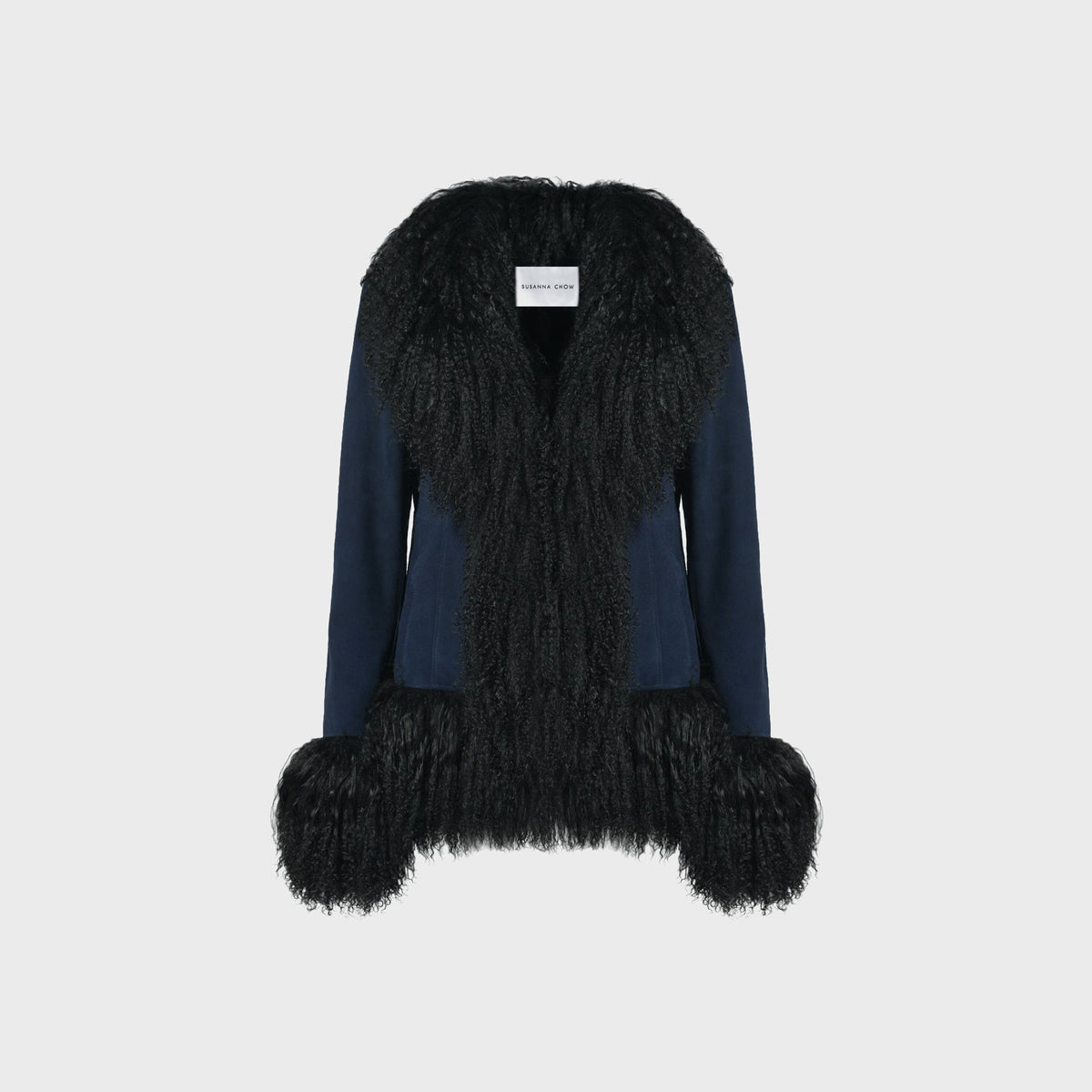 Susanna Chow Dorothy Suede Coat - Navy / Black Trim