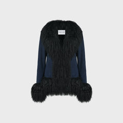 Susanna Chow Dorothy Suede Coat - Navy / Black Trim