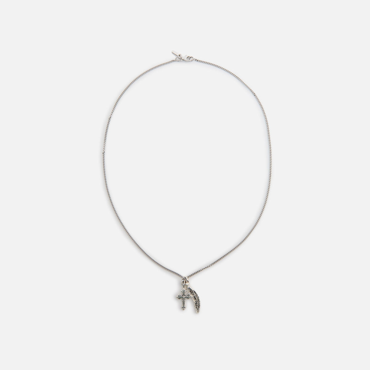 Emanuele Bicocchi Avelli Cross + Feather Pendant Necklace - Silver