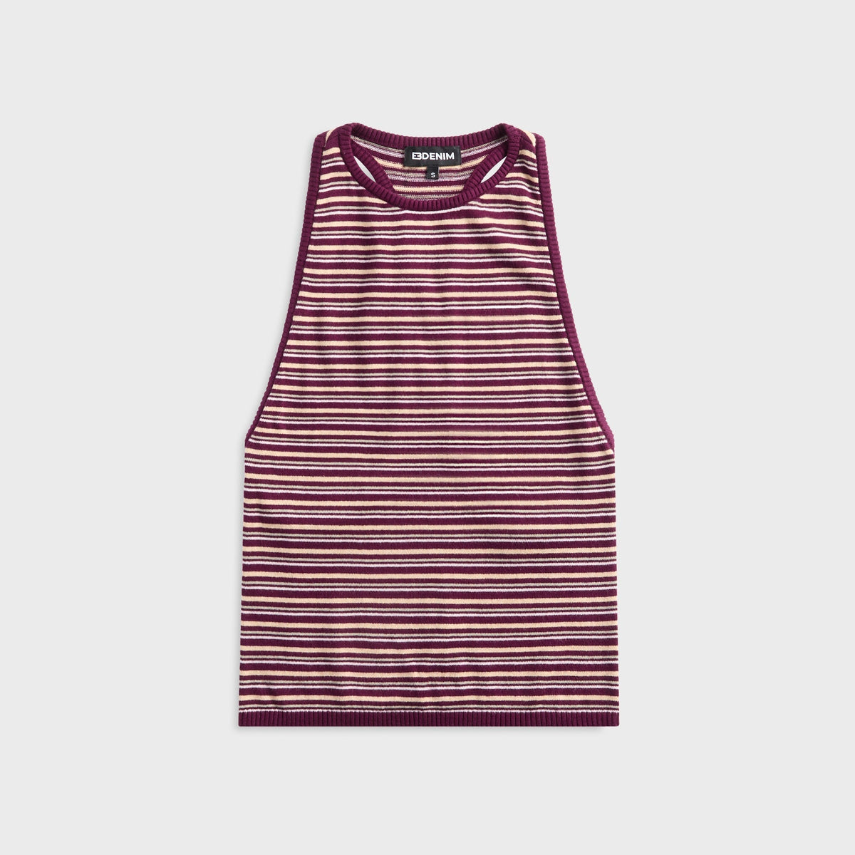 EB Denim Romy Knit Racer Tank Top - Burgundy / Soft Pink Stripe