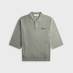 Essentials Signature 3/4 Sleeve 90s Knit Polo - Concrete Heather