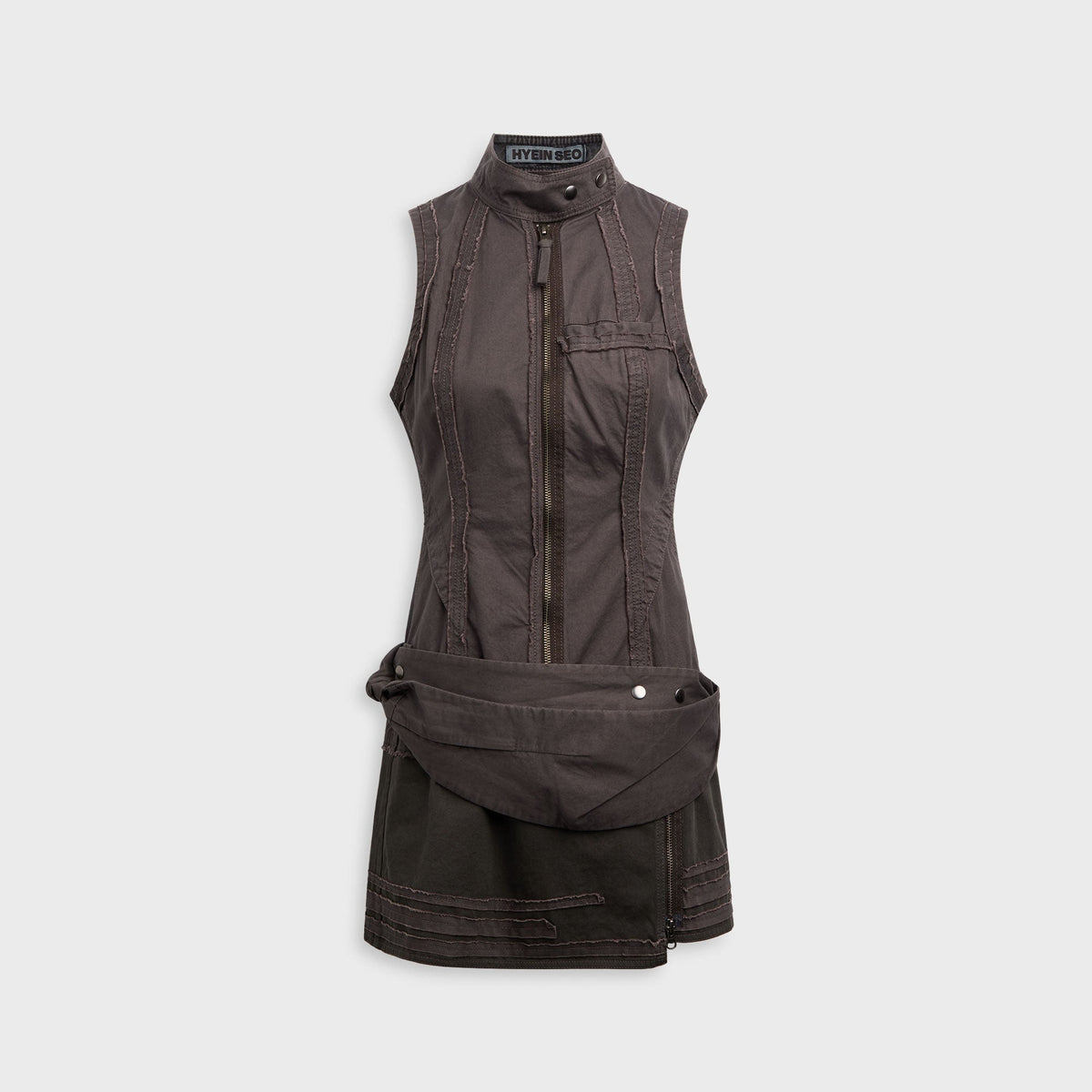 Hyein Seo Sleeveless Moto Dress with Belt Bag - Charcoal