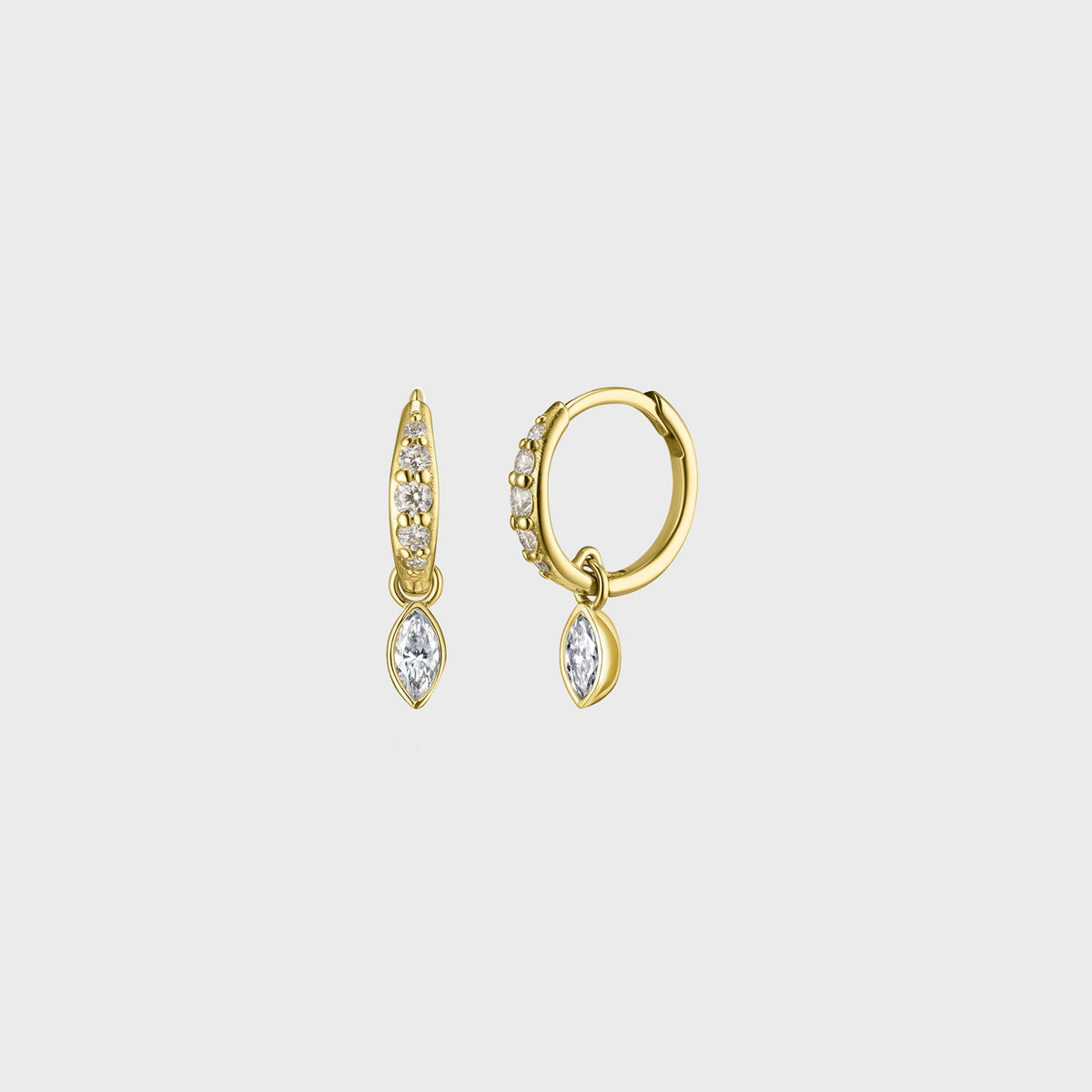 Isa Grutman Marquise Diamond Charm Pave Huggie Hoops - Yellow Gold