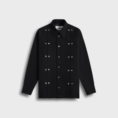 Jil Sander Wool Shirt with Eyelets – Black