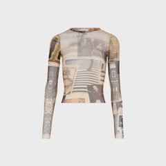 Jean Paul Gaultier Mesh Double Sleeves Baby Tee - Printed Journal