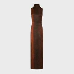 Jean Paul Gaultier Mesh High Neck Long Dress - Printed Python