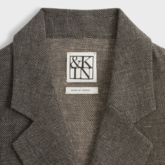&Kin Textured Linen Ito Blazer - Black Melange