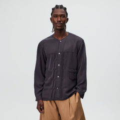 &Kin Garment Dyed Silk Collarless Yardley Shirt - Phantom Grey