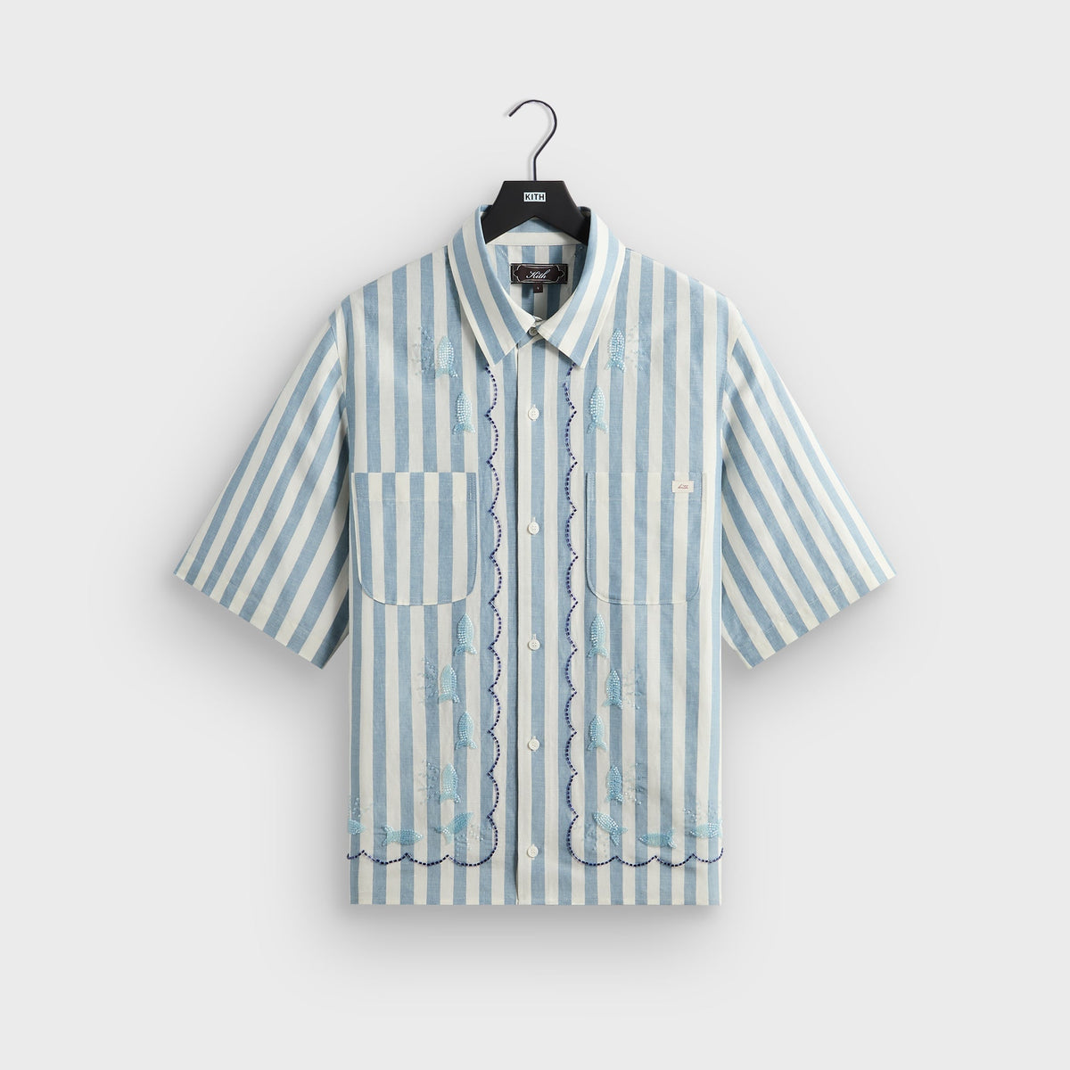 Kith Spun Silk Linen Stripe Paxton Buttondown - Light Indigo