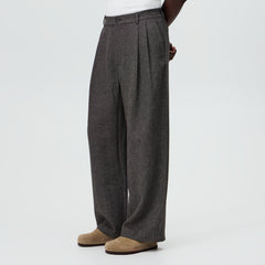 &Kin Textured Linen Flax Brynn Pleated Pant  - Black Melange