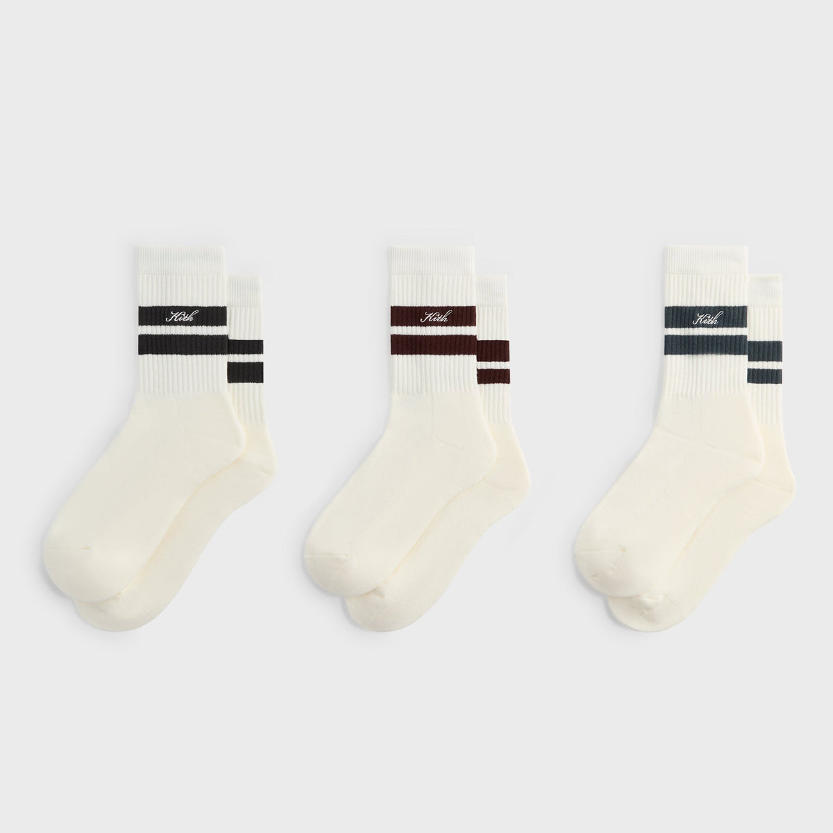 Kith 3-Pack Double Stripe Crew Socks - Silk