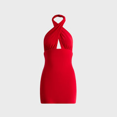 Norma Kamali Cross Halter Pickleball Dress - Tiger Red