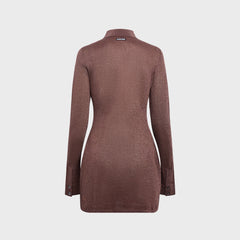 Ksubi Devin Long Sleeve Shirtdress - Stone Lurex