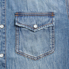 Ksubi Whiplash Long Sleeve Shirt Texas Blue Studded - Stone Washed Denim