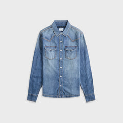 Ksubi Whiplash Long Sleeve Shirt Texas Blue Studded - Stone Washed Denim