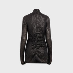Norma Kamali Long Sleeve Turtleneck Pickleball Dress - Black Sequin