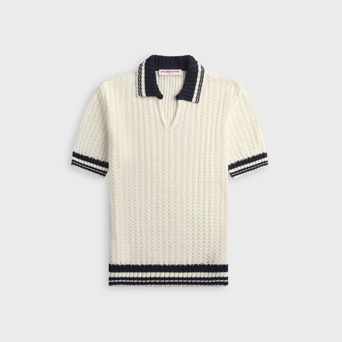 Orlebar Brown Swift Knitted Crochet Polo Shirt - White Sand / Night Iris