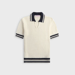 Orlebar Brown Swift Knitted Crochet Polo Shirt - White Sand / Night Iris
