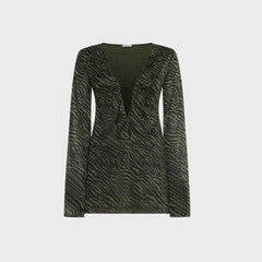 Oseree Animalier Kaftan Dress - Green / Black
